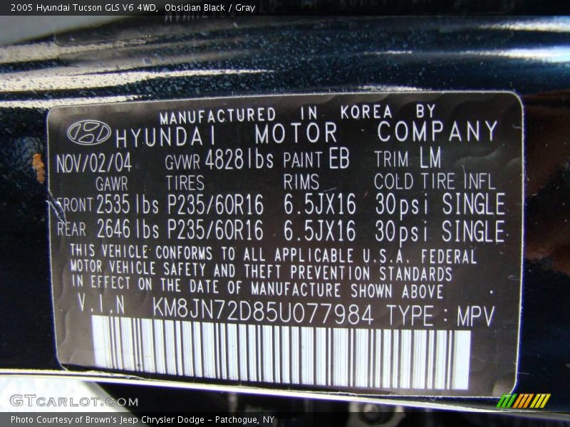 Obsidian Black / Gray 2005 Hyundai Tucson GLS V6 4WD