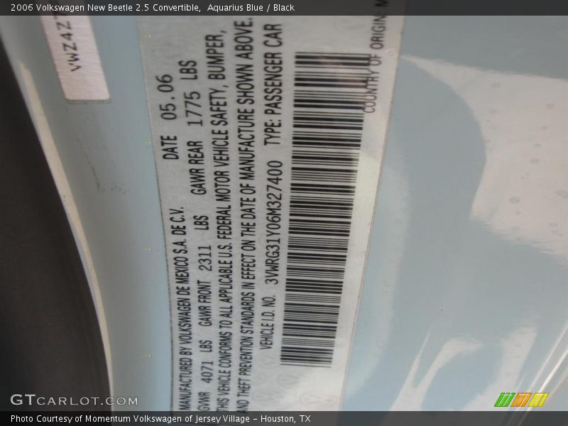 Aquarius Blue / Black 2006 Volkswagen New Beetle 2.5 Convertible