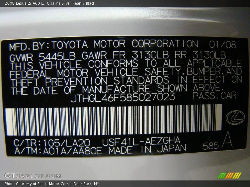 Opaline Silver Pearl / Black 2008 Lexus LS 460 L
