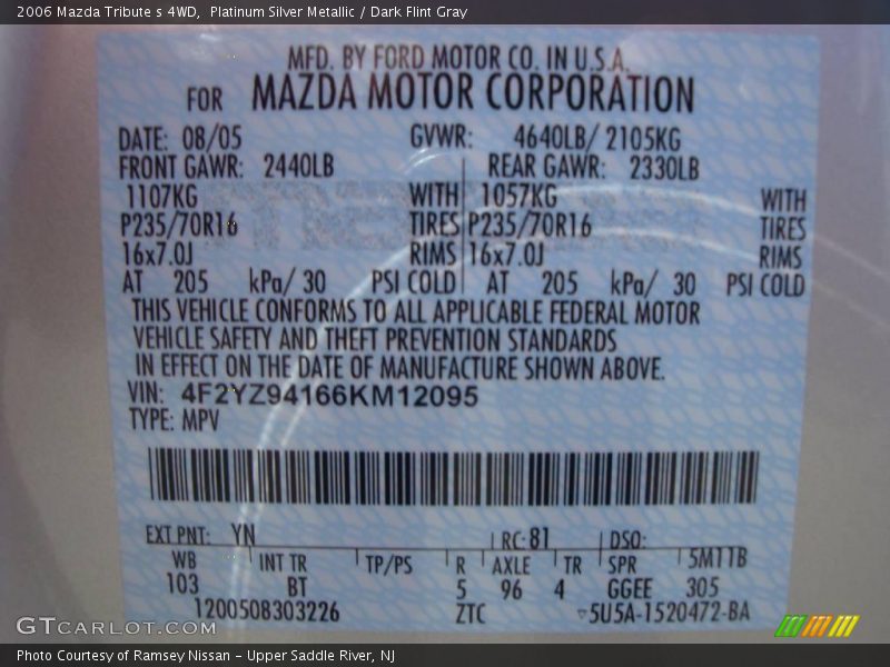 Platinum Silver Metallic / Dark Flint Gray 2006 Mazda Tribute s 4WD