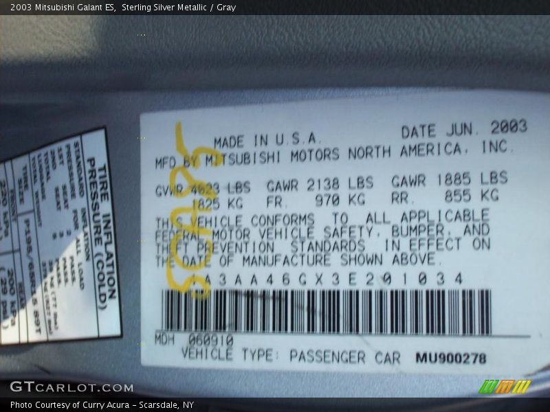 Sterling Silver Metallic / Gray 2003 Mitsubishi Galant ES