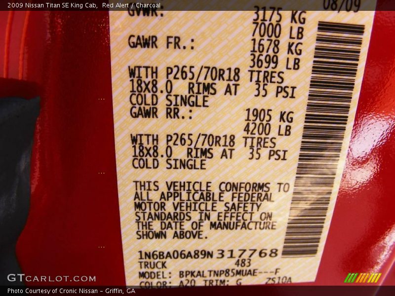 Red Alert / Charcoal 2009 Nissan Titan SE King Cab