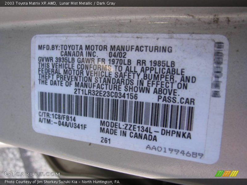 Lunar Mist Metallic / Dark Gray 2003 Toyota Matrix XR AWD
