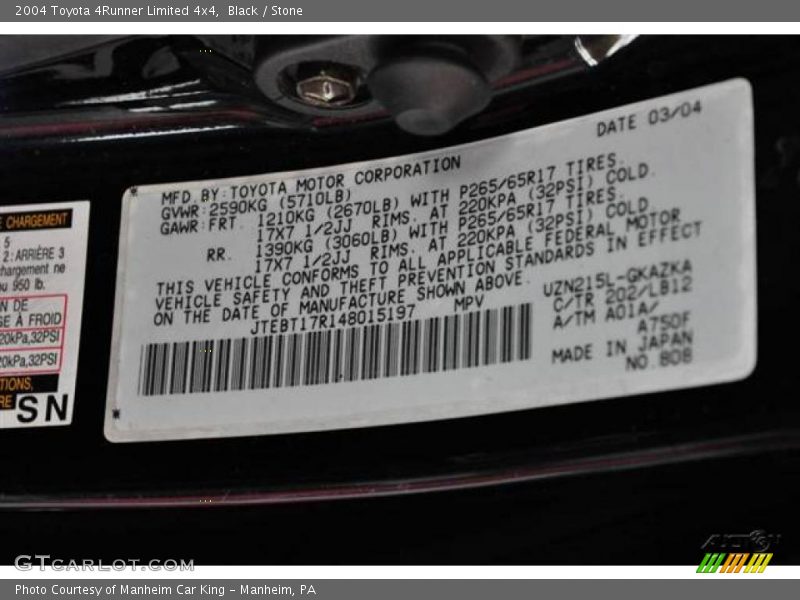 Black / Stone 2004 Toyota 4Runner Limited 4x4