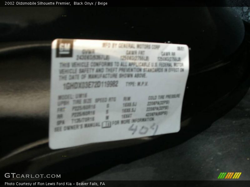 Black Onyx / Beige 2002 Oldsmobile Silhouette Premier
