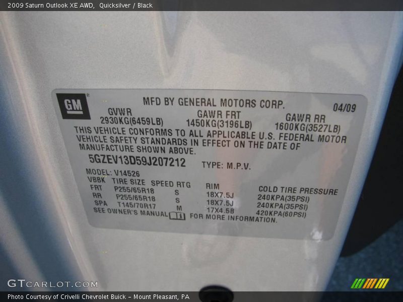 Quicksilver / Black 2009 Saturn Outlook XE AWD
