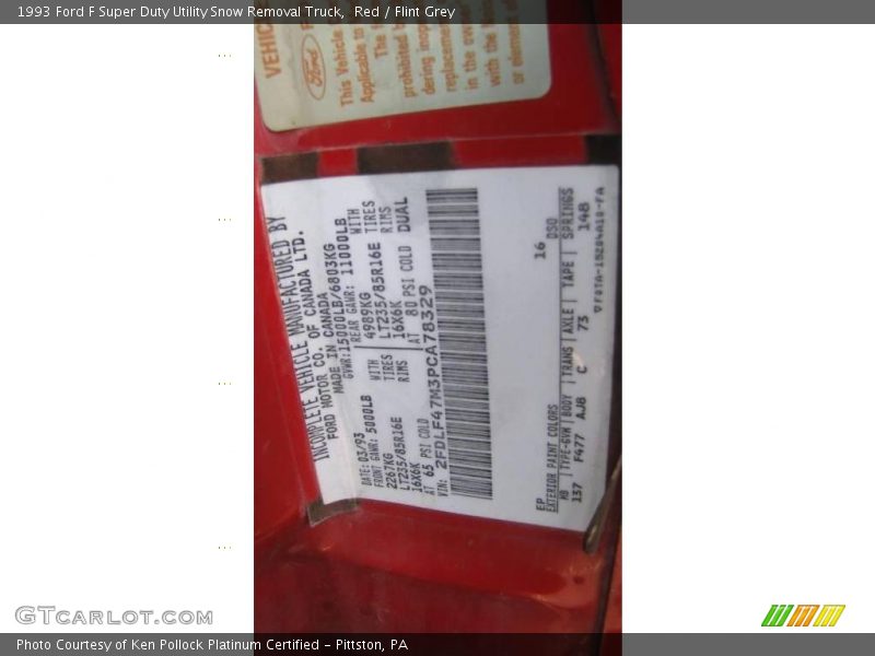 Red / Flint Grey 1993 Ford F Super Duty Utility Snow Removal Truck