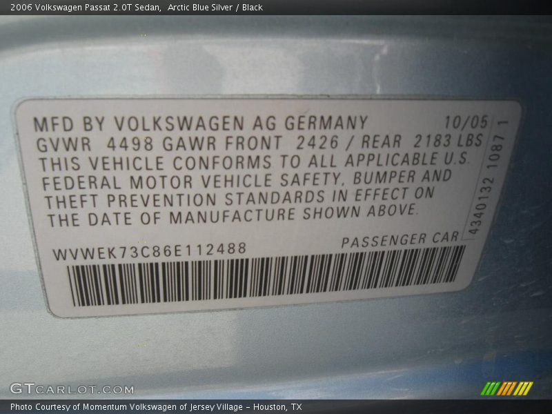Arctic Blue Silver / Black 2006 Volkswagen Passat 2.0T Sedan