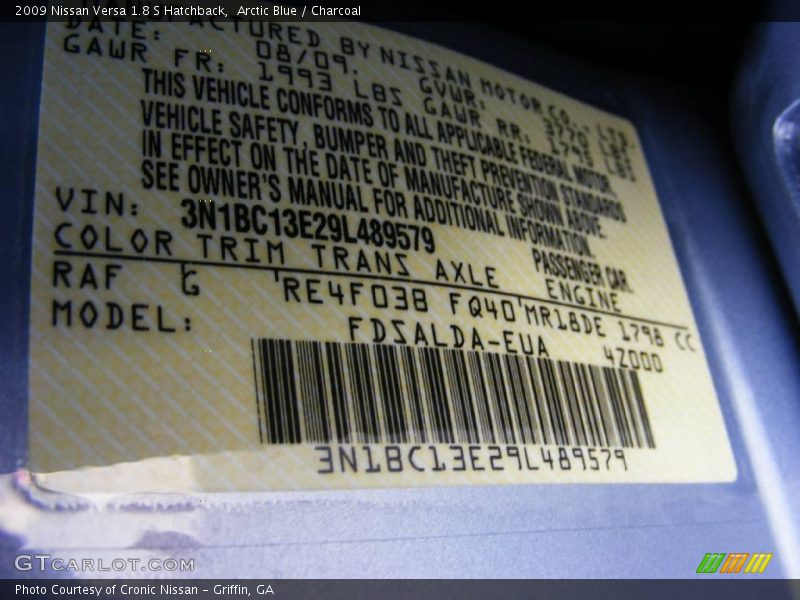 Arctic Blue / Charcoal 2009 Nissan Versa 1.8 S Hatchback
