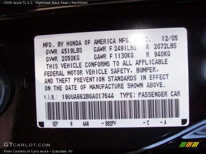 Nighthawk Black Pearl / Parchment 2006 Acura TL 3.2