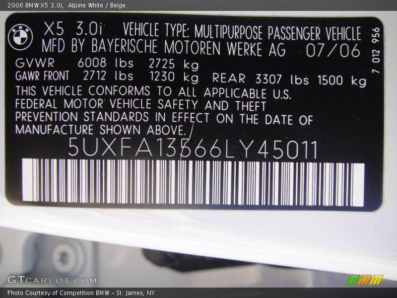 Alpine White / Beige 2006 BMW X5 3.0i