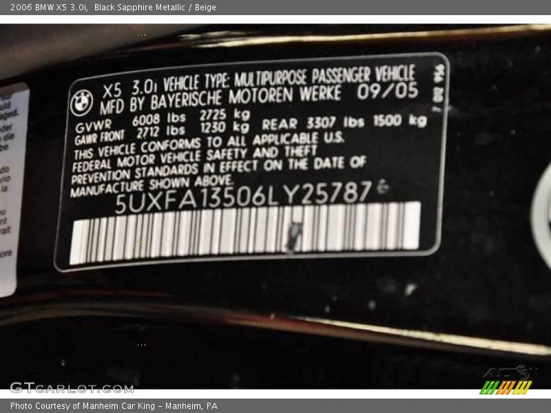 Black Sapphire Metallic / Beige 2006 BMW X5 3.0i