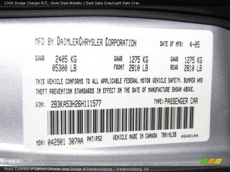 Silver Steel Metallic / Dark Slate Gray/Light Slate Gray 2006 Dodge Charger R/T