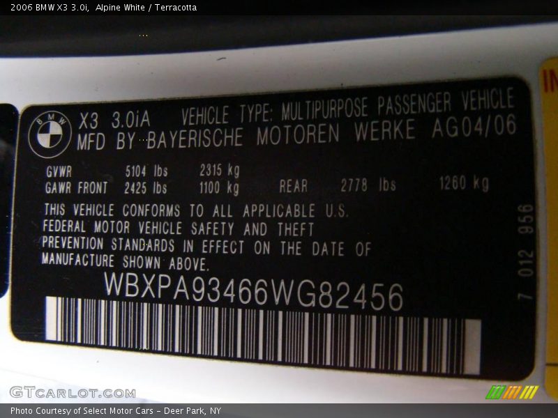 Alpine White / Terracotta 2006 BMW X3 3.0i