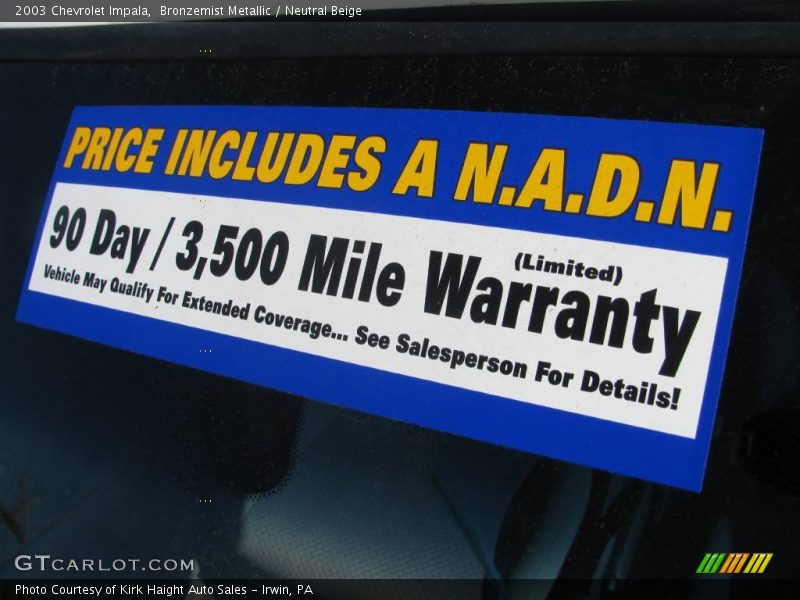 Bronzemist Metallic / Neutral Beige 2003 Chevrolet Impala