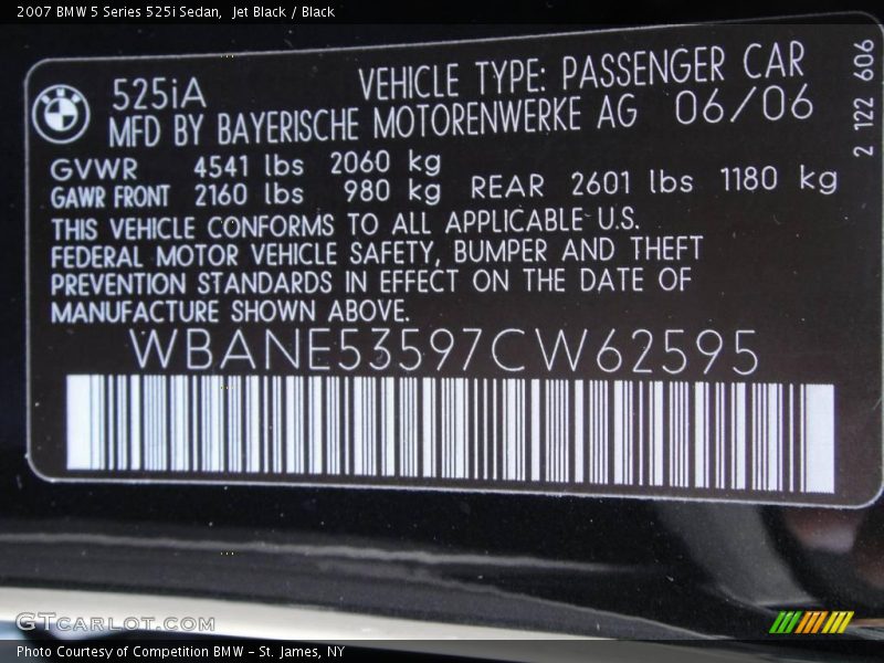 Jet Black / Black 2007 BMW 5 Series 525i Sedan
