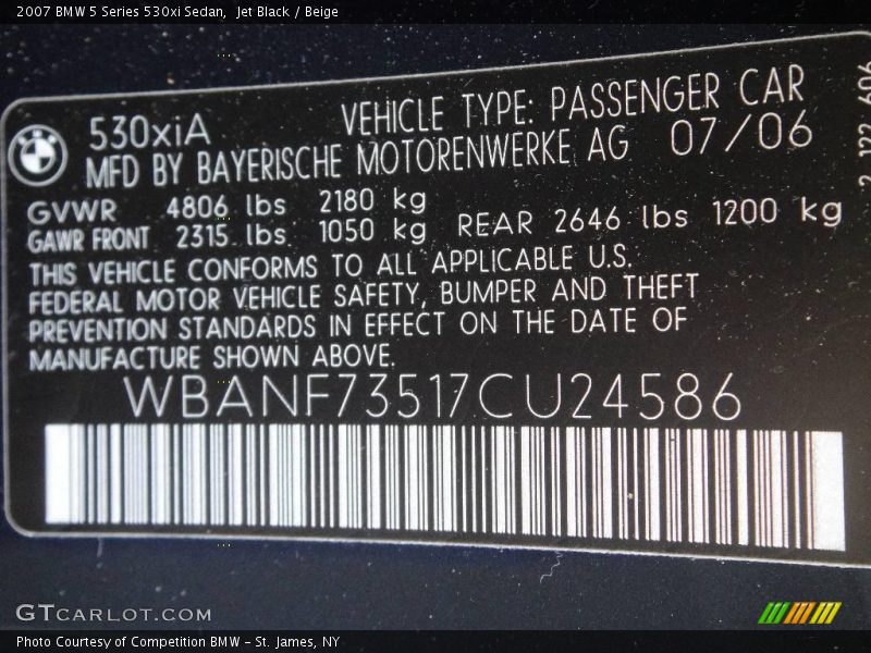 Jet Black / Beige 2007 BMW 5 Series 530xi Sedan