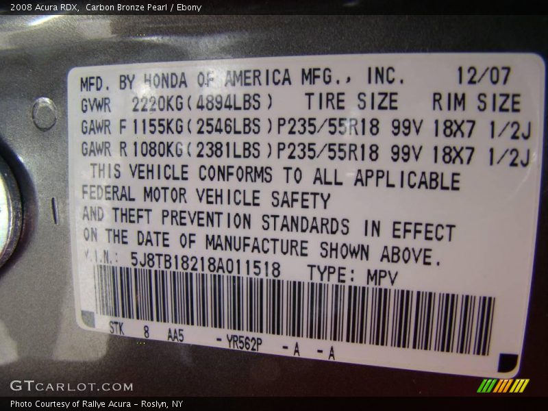 Carbon Bronze Pearl / Ebony 2008 Acura RDX