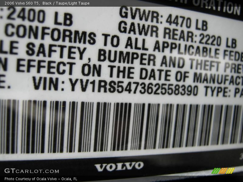 Black / Taupe/Light Taupe 2006 Volvo S60 T5