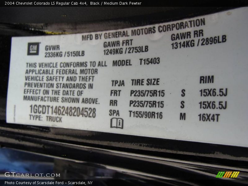 Black / Medium Dark Pewter 2004 Chevrolet Colorado LS Regular Cab 4x4