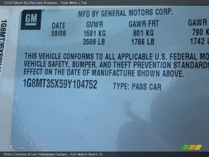 Polar White / Tan 2009 Saturn Sky Red Line Roadster