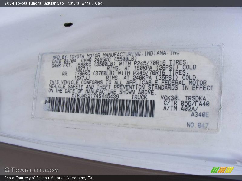Natural White / Oak 2004 Toyota Tundra Regular Cab