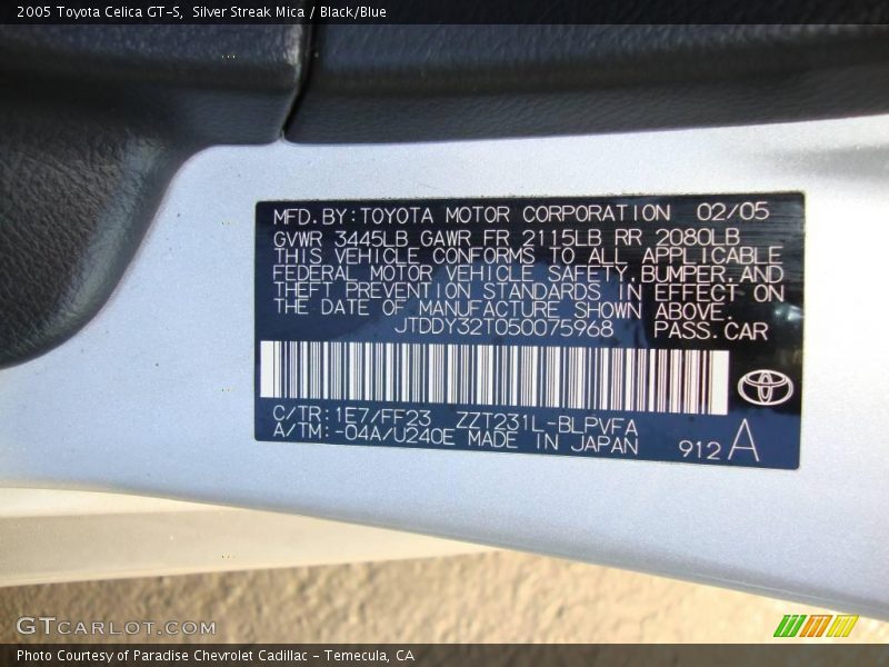 Silver Streak Mica / Black/Blue 2005 Toyota Celica GT-S