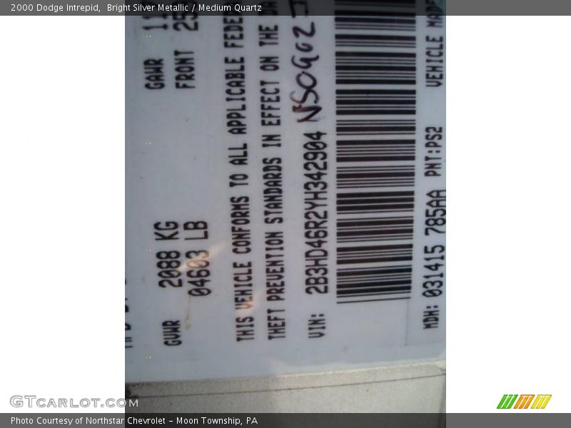 Bright Silver Metallic / Medium Quartz 2000 Dodge Intrepid