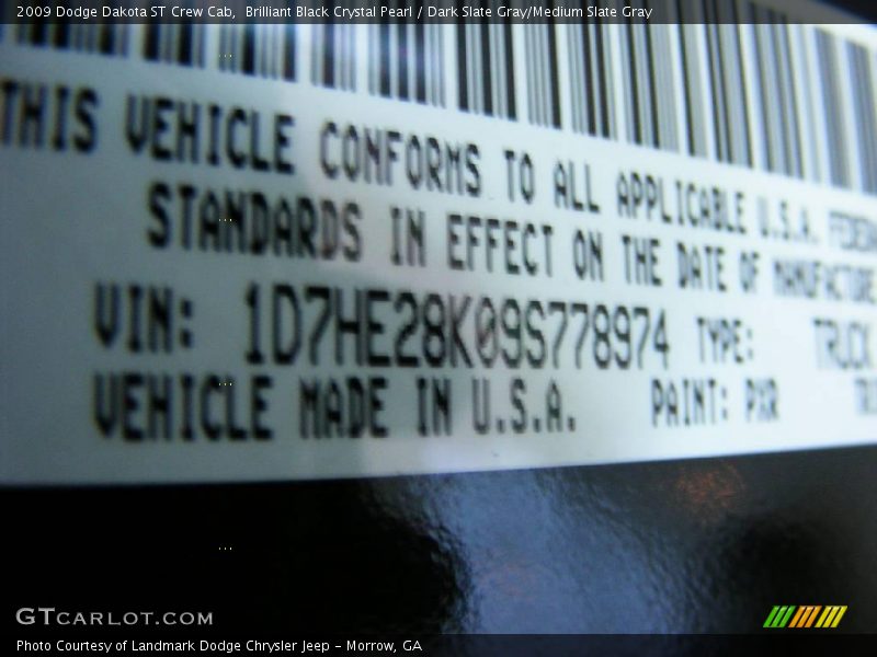 Brilliant Black Crystal Pearl / Dark Slate Gray/Medium Slate Gray 2009 Dodge Dakota ST Crew Cab