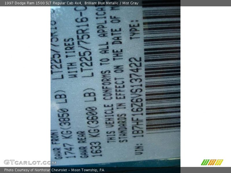 Brilliant Blue Metallic / Mist Gray 1997 Dodge Ram 1500 SLT Regular Cab 4x4