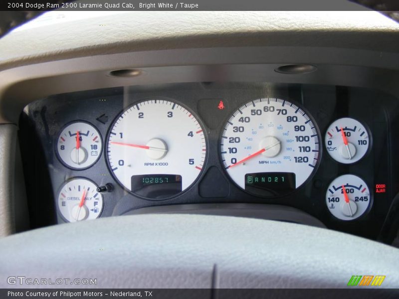 Bright White / Taupe 2004 Dodge Ram 2500 Laramie Quad Cab