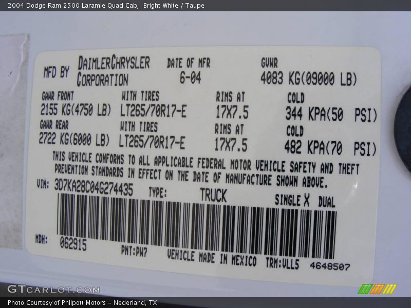 Bright White / Taupe 2004 Dodge Ram 2500 Laramie Quad Cab