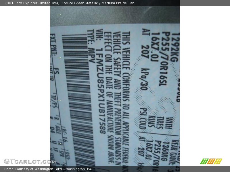 Spruce Green Metallic / Medium Prairie Tan 2001 Ford Explorer Limited 4x4