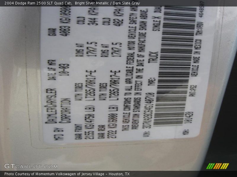 Bright Silver Metallic / Dark Slate Gray 2004 Dodge Ram 2500 SLT Quad Cab