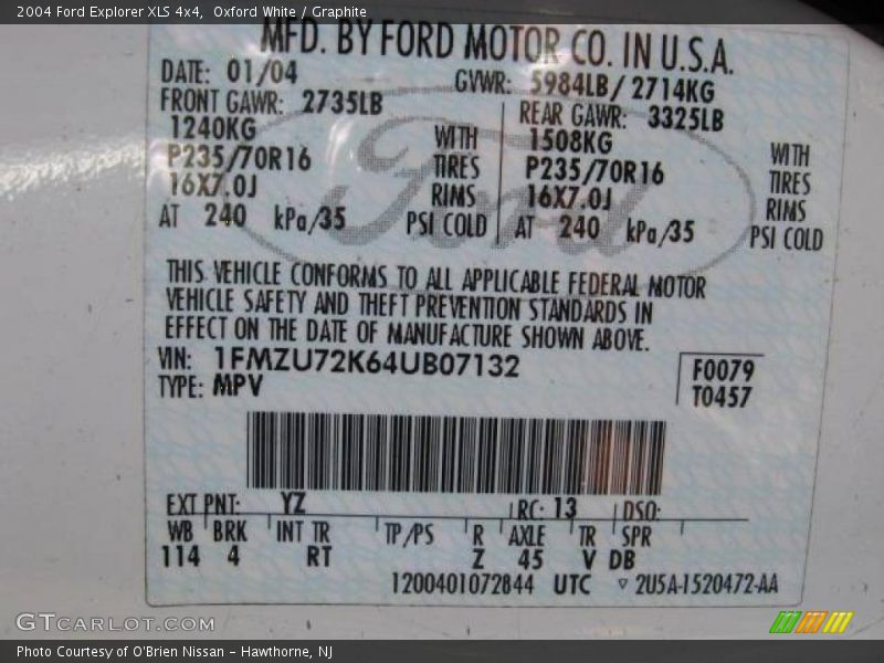 Oxford White / Graphite 2004 Ford Explorer XLS 4x4