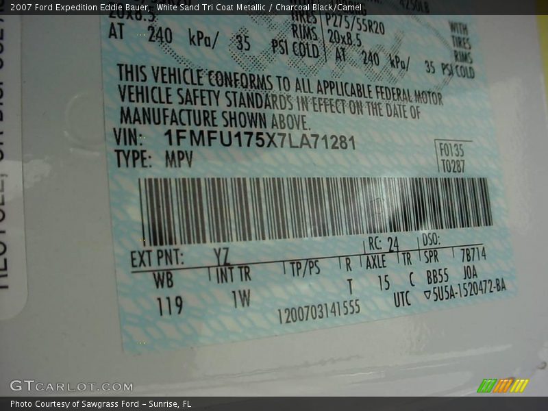 White Sand Tri Coat Metallic / Charcoal Black/Camel 2007 Ford Expedition Eddie Bauer