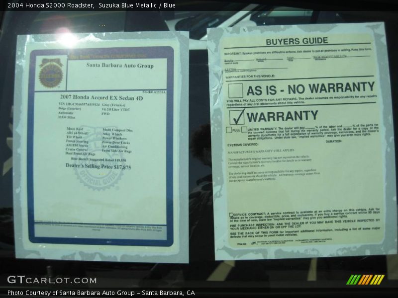 Suzuka Blue Metallic / Blue 2004 Honda S2000 Roadster