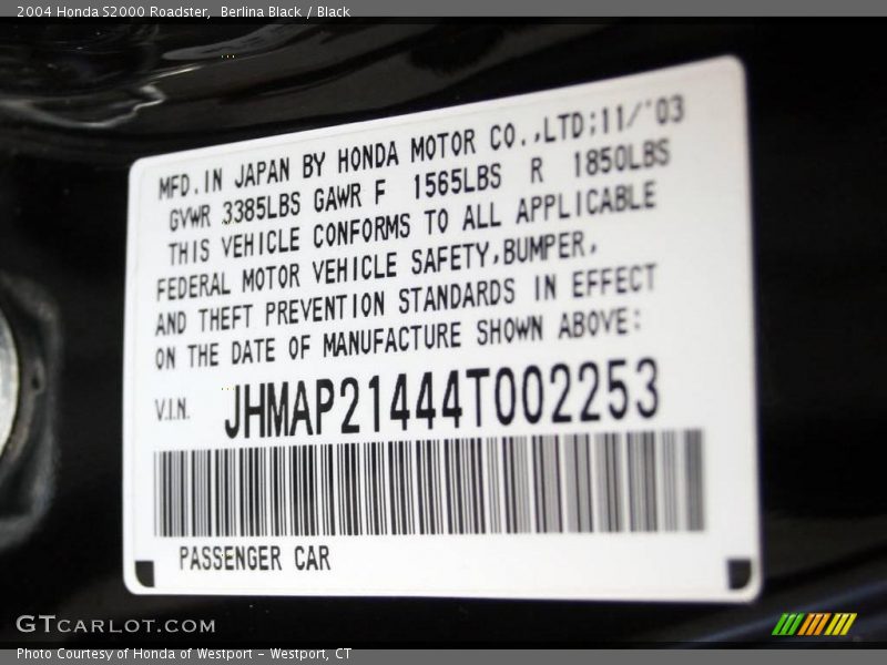 Berlina Black / Black 2004 Honda S2000 Roadster