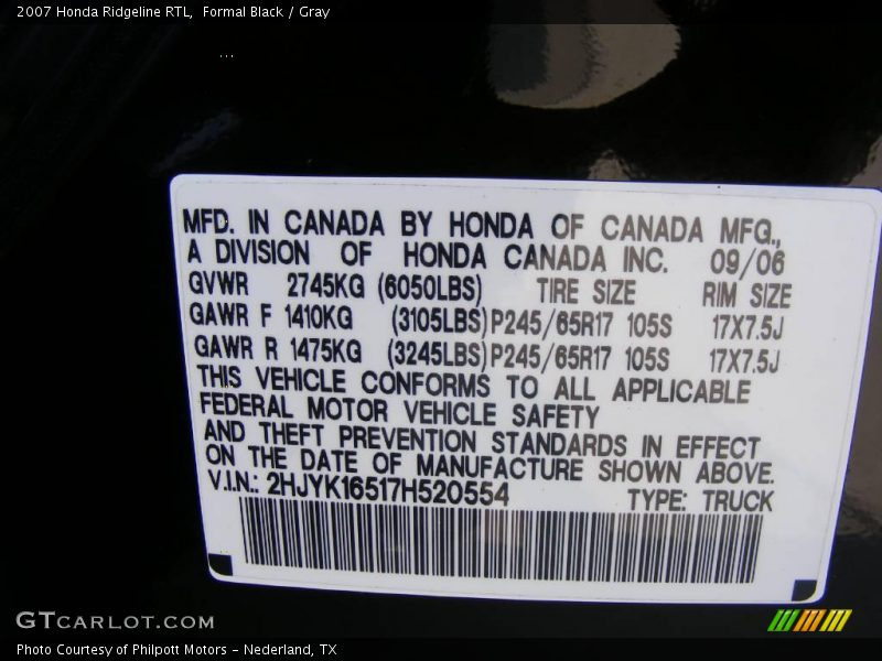 Formal Black / Gray 2007 Honda Ridgeline RTL