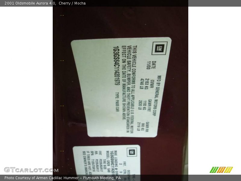 Cherry / Mocha 2001 Oldsmobile Aurora 4.0