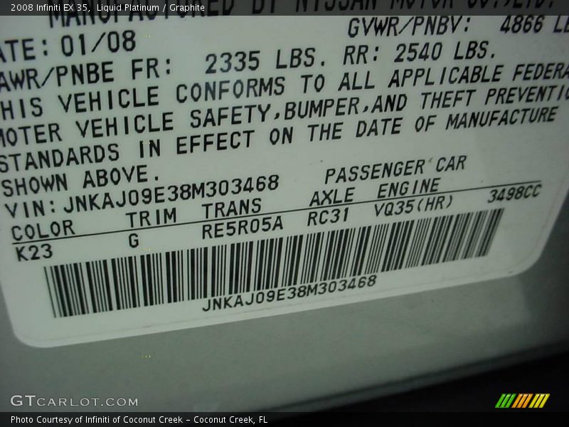 Liquid Platinum / Graphite 2008 Infiniti EX 35
