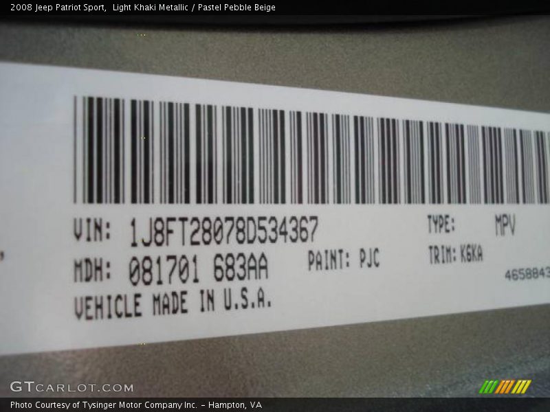 Light Khaki Metallic / Pastel Pebble Beige 2008 Jeep Patriot Sport