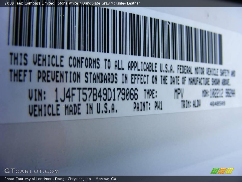 Stone White / Dark Slate Gray McKinley Leather 2009 Jeep Compass Limited