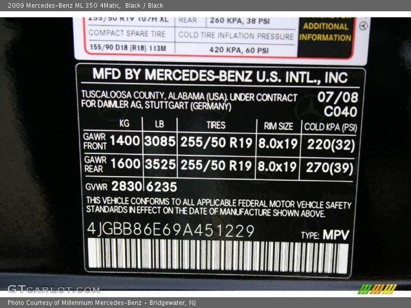 Black / Black 2009 Mercedes-Benz ML 350 4Matic