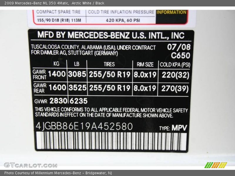 Arctic White / Black 2009 Mercedes-Benz ML 350 4Matic