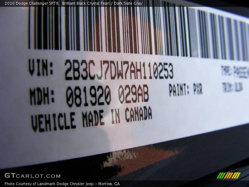 Brilliant Black Crystal Pearl / Dark Slate Gray 2010 Dodge Challenger SRT8