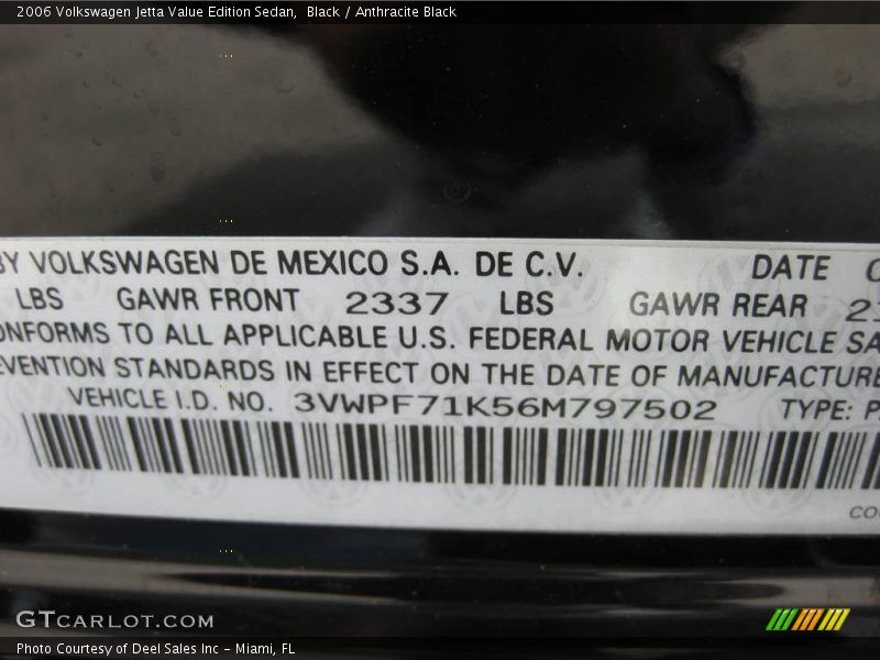 Black / Anthracite Black 2006 Volkswagen Jetta Value Edition Sedan