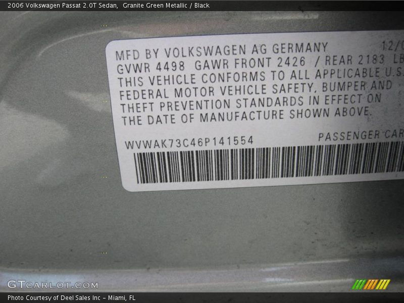 Granite Green Metallic / Black 2006 Volkswagen Passat 2.0T Sedan