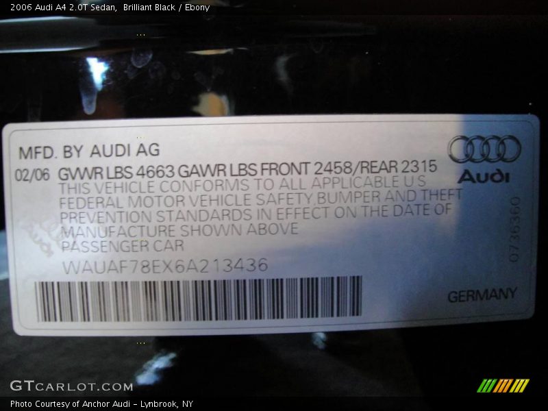 Brilliant Black / Ebony 2006 Audi A4 2.0T Sedan