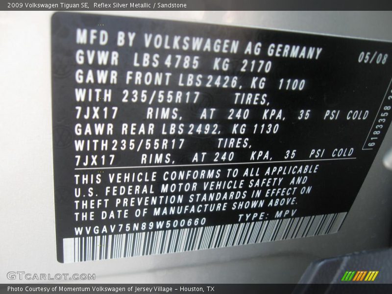Reflex Silver Metallic / Sandstone 2009 Volkswagen Tiguan SE